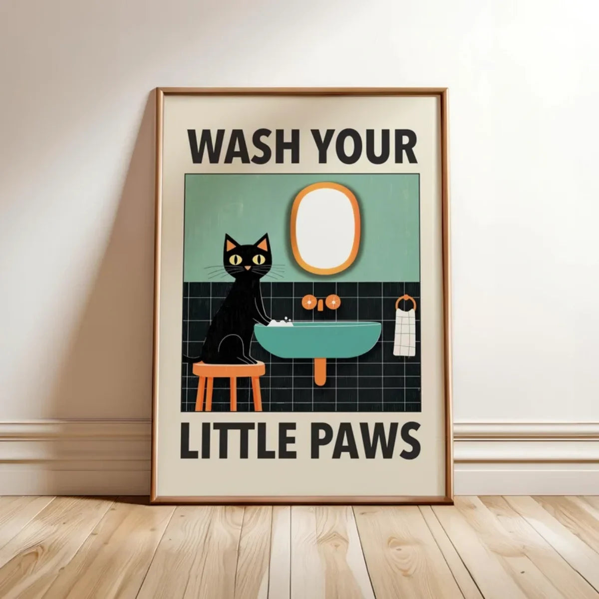 "Wash Your Paws” Cat Bathroom Wall Art