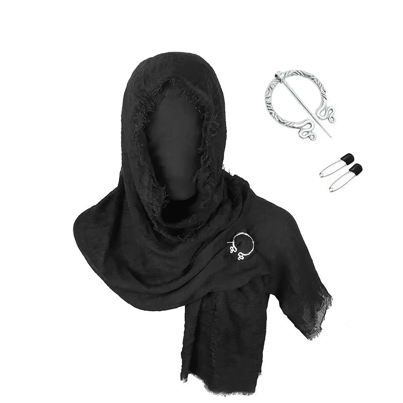 Black hooded garment with jewelry on a white background