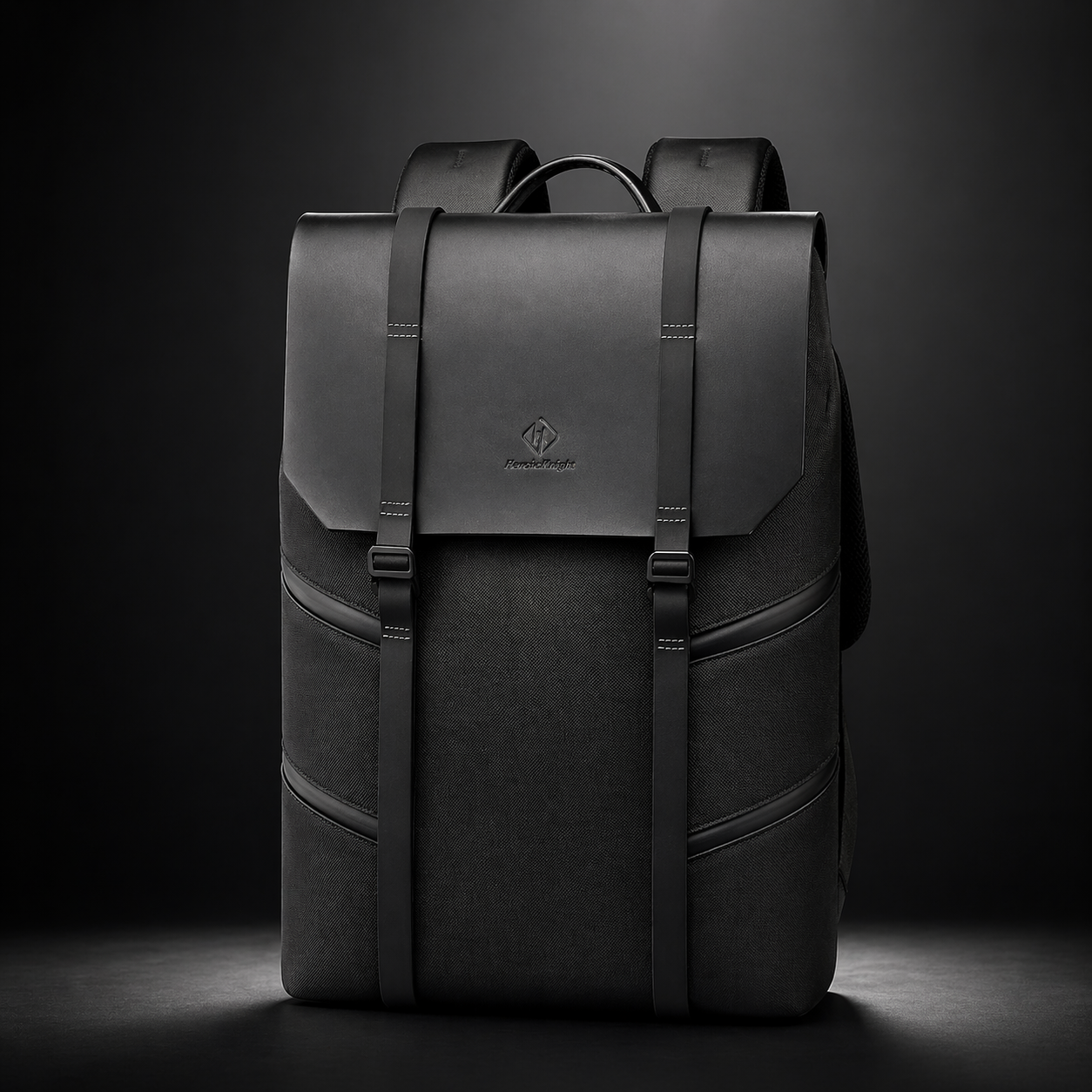 Black backpack on a dark background