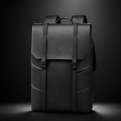 Black backpack on a dark background