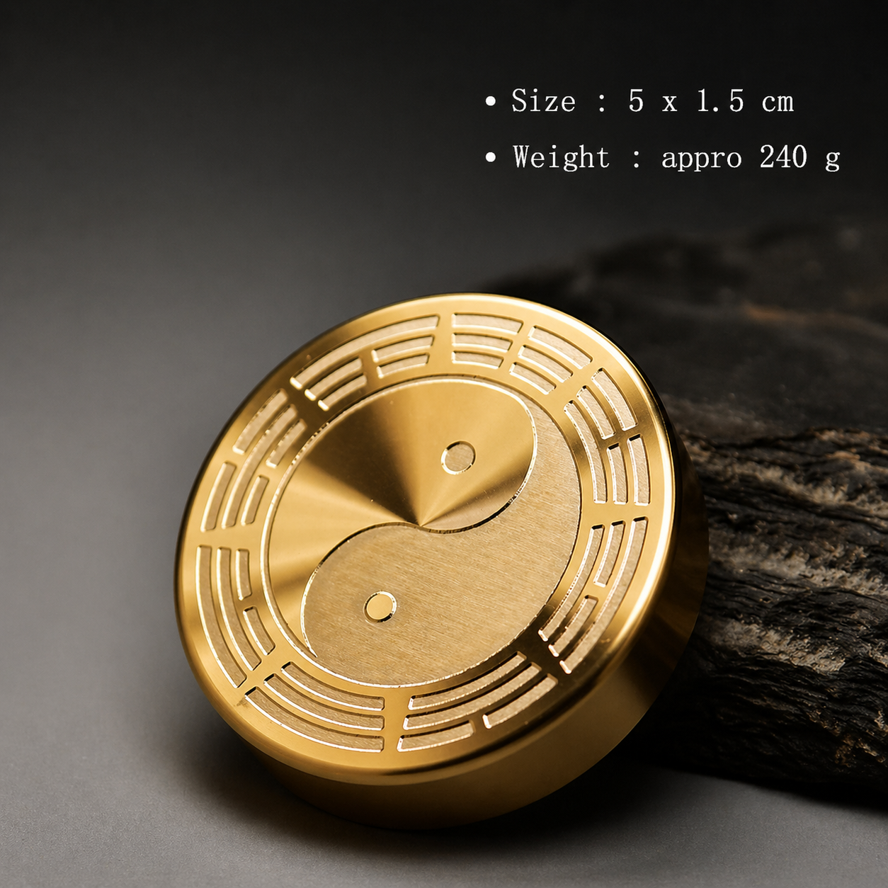 Gold circular object with intricate design on a dark background