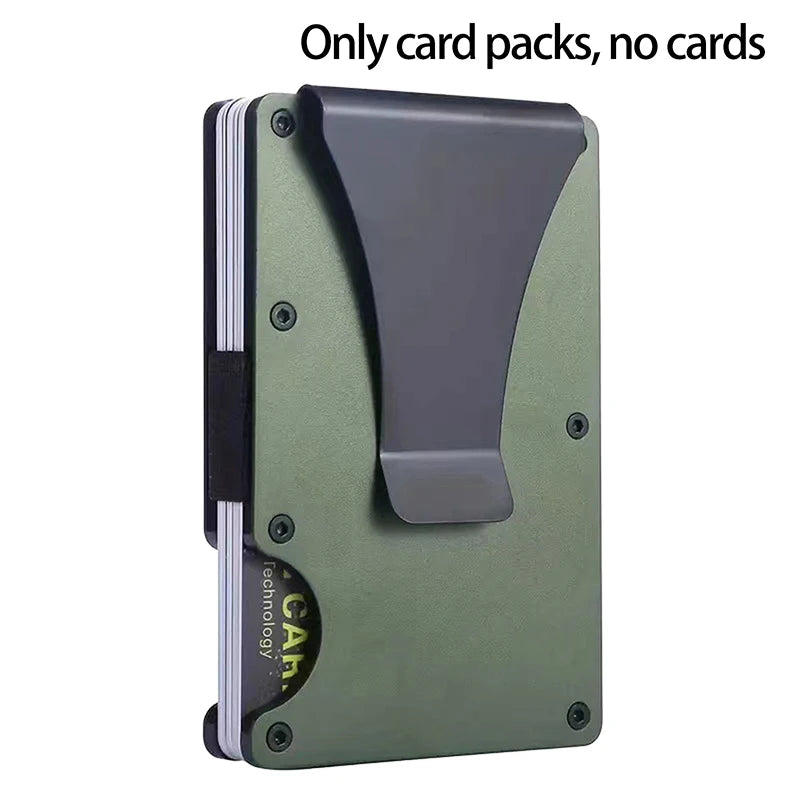Green cardholder with a money clip on a white background