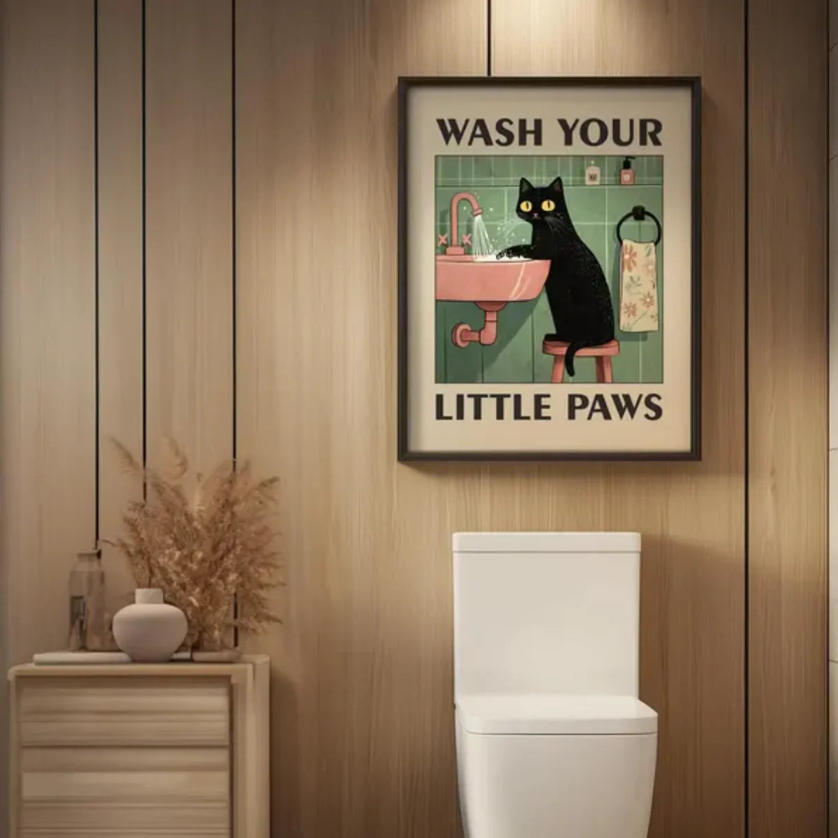 "Wash Your Paws” Cat Bathroom Wall Art