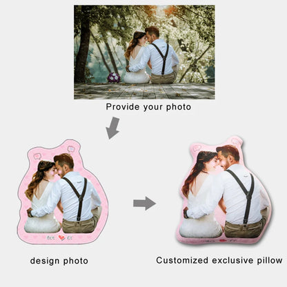 Customized exclusive pillow design process with a couple in a forest setting.