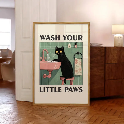 "Wash Your Paws” Cat Bathroom Wall Art