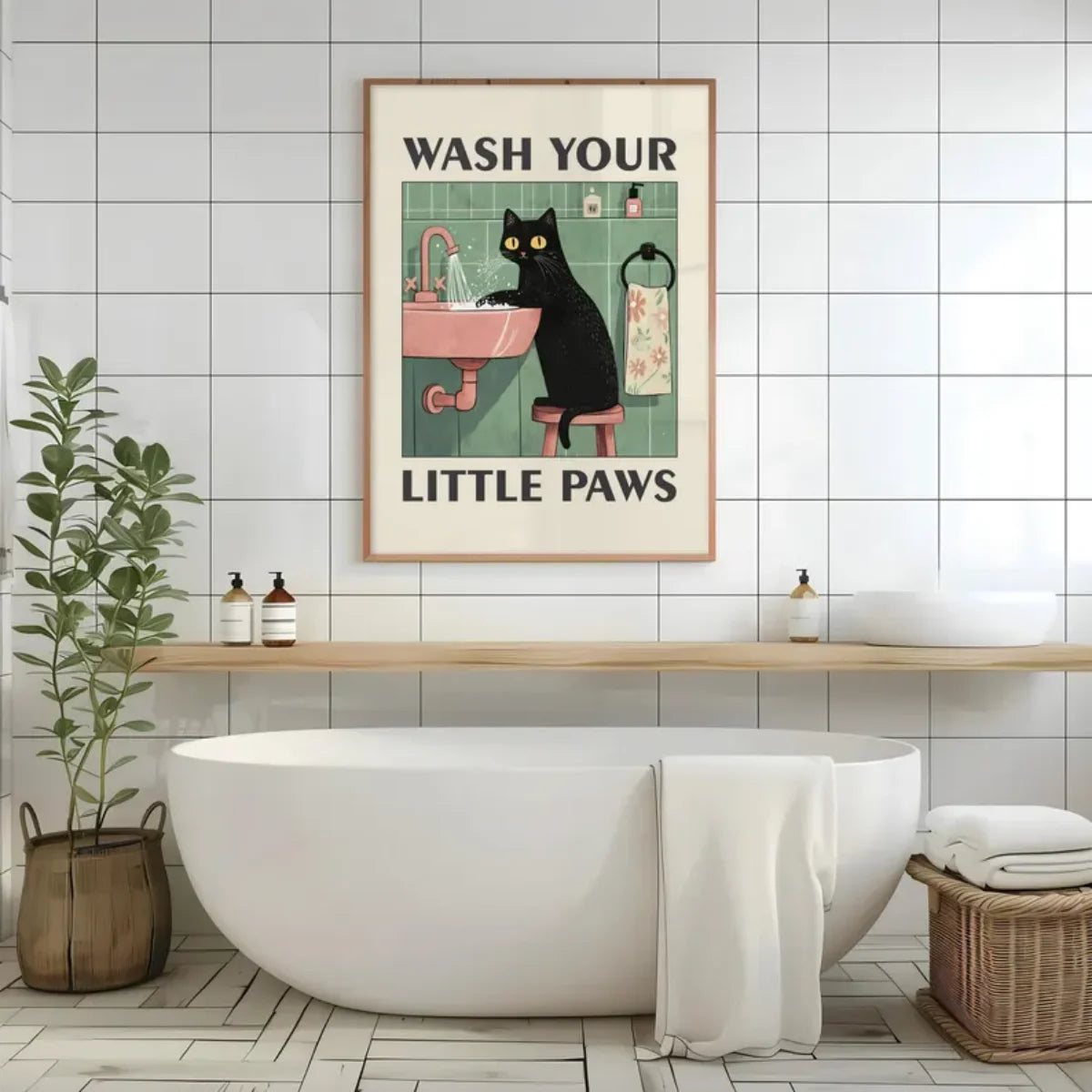 "Wash Your Paws” Cat Bathroom Wall Art