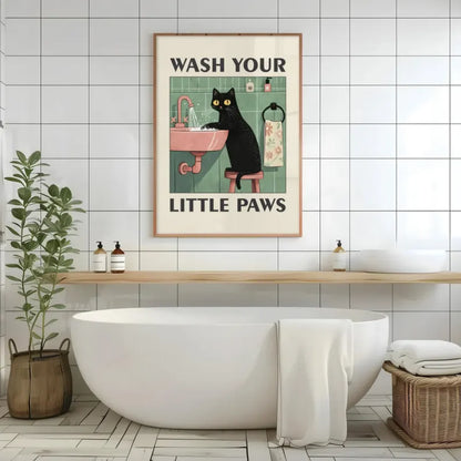 "Wash Your Paws” Cat Bathroom Wall Art