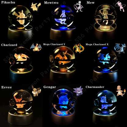 Collection of Pokémon-themed crystal balls with various characters on a black background.