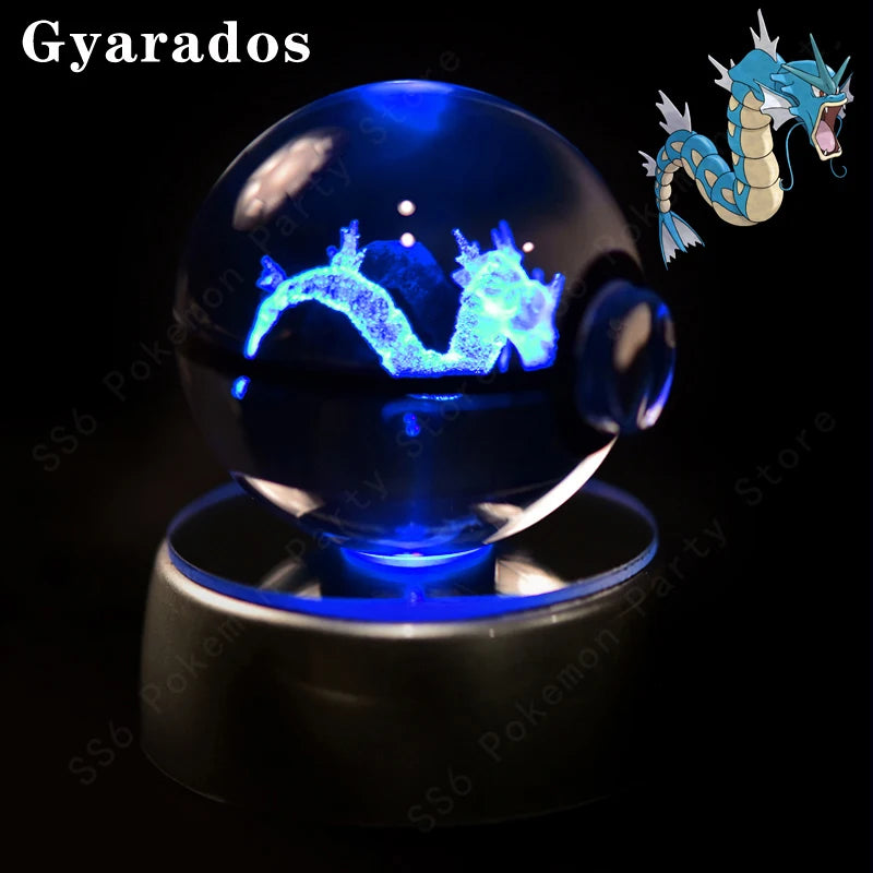 Gyarados crystal ball with blue light on a black background