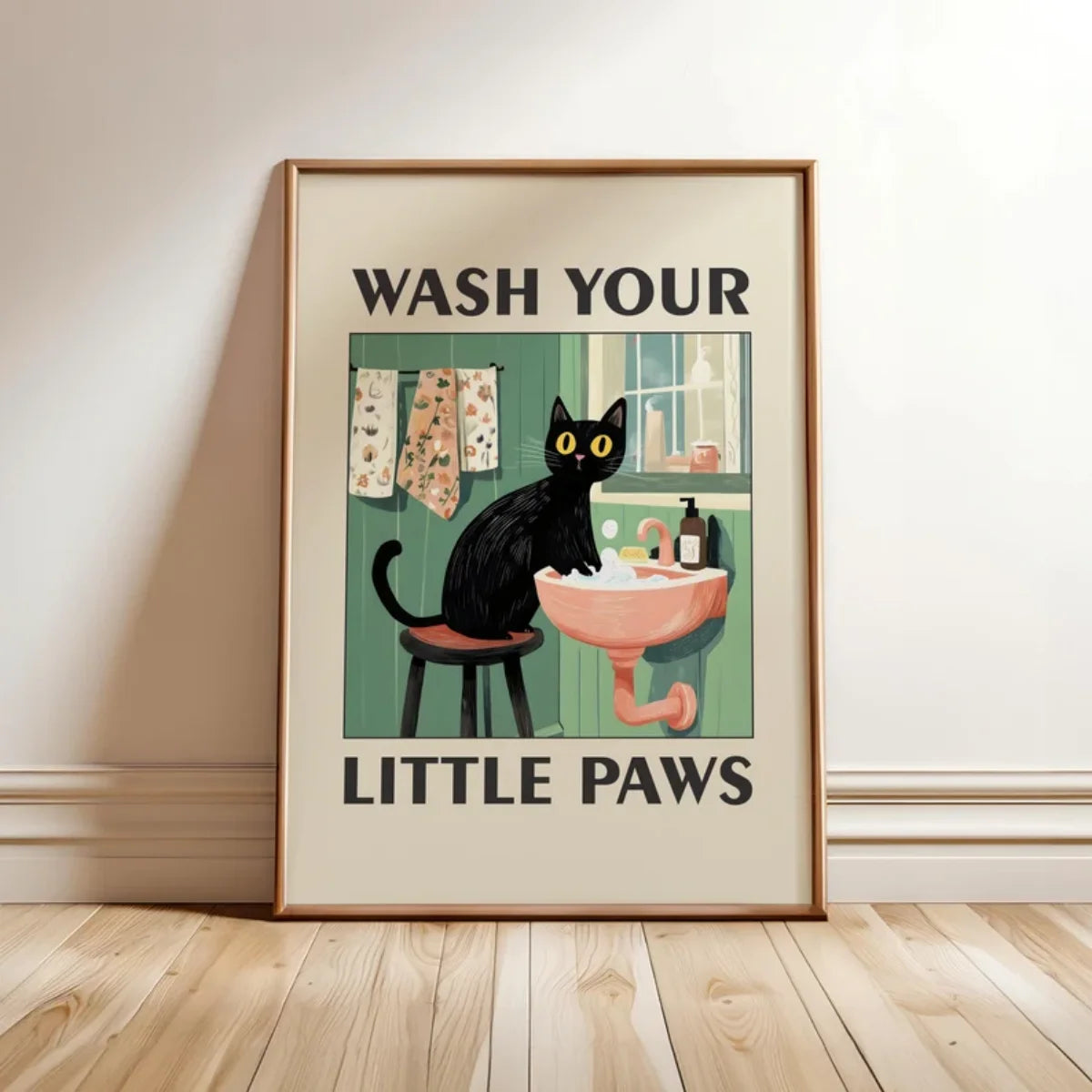 "Wash Your Paws” Cat Bathroom Wall Art