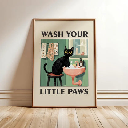 "Wash Your Paws” Cat Bathroom Wall Art