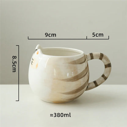 Ceramic mug with measurements on a light background