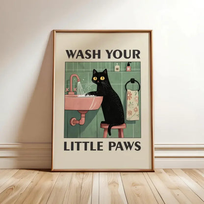 "Wash Your Paws” Cat Bathroom Wall Art