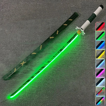 Light-up sword with green light on a gray background