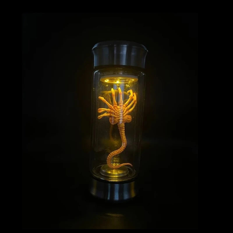 Decorative lamp with a glowing interior design on a black background