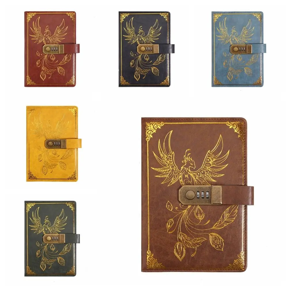 Set of decorative notebooks with phoenix designs on a white background