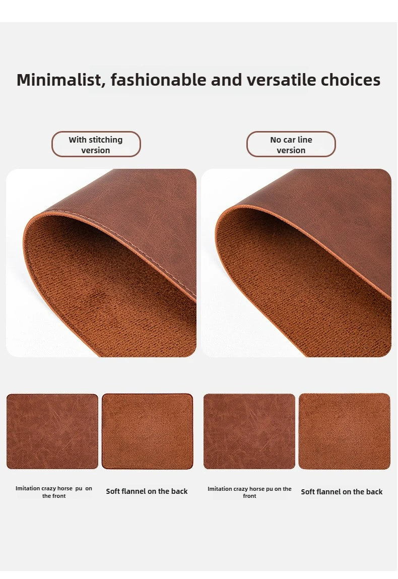 Brown leather samples with stitching and no car line versions, and color swatches on a white background.