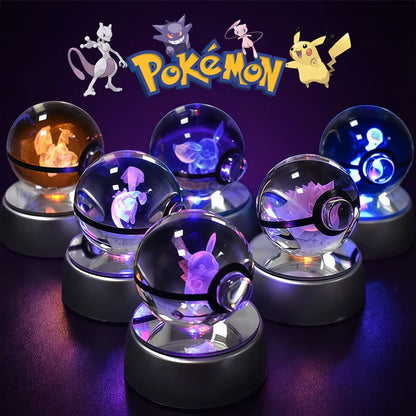 Set of Poké Ball light bulbs with Pokémon characters above on a dark background