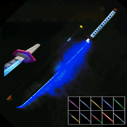 Light-up sword with blue light on a dark background