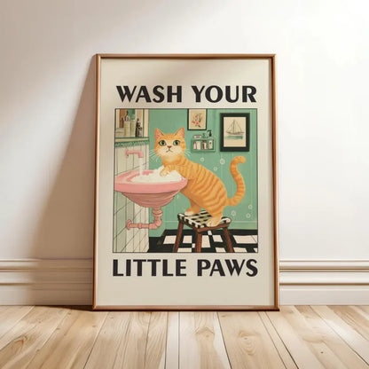 "Wash Your Paws” Cat Bathroom Wall Art