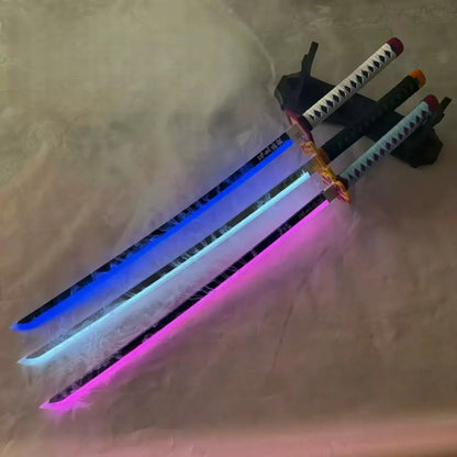 Colorful LED lights on a stand against a neutral background