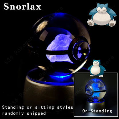 Glowing blue crystal ball with a cartoon character inside, surrounded by text and additional images of the character.