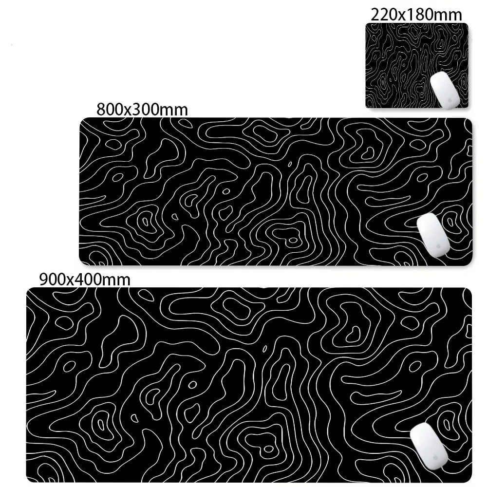 Three black and white patterned mouse pads with measurements and a close-up of a 220x180mm pad.