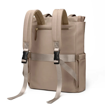 Beige backpack with straps on a white background