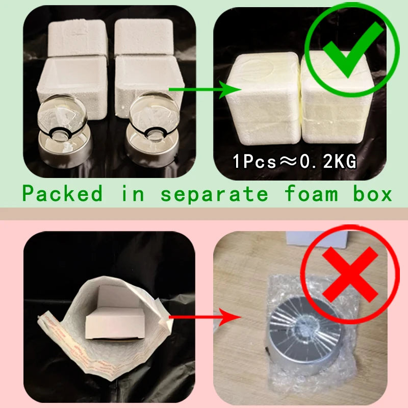Product packaging instructions with correct and incorrect methods shown.