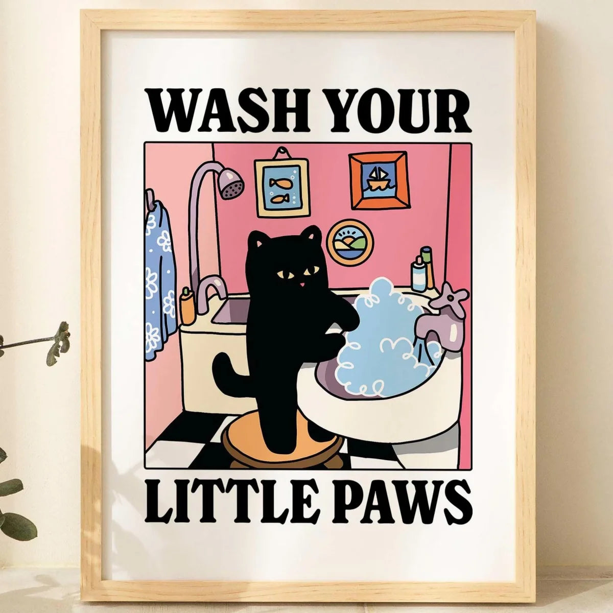 "Wash Your Paws” Cat Bathroom Wall Art