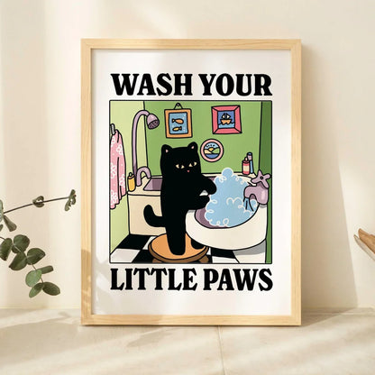 "Wash Your Paws” Cat Bathroom Wall Art