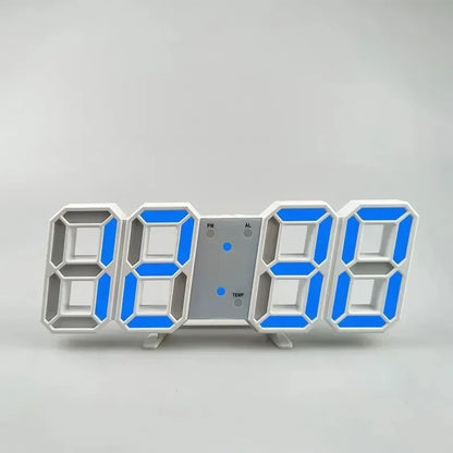 Digital clock with blue LED digits on a gray background