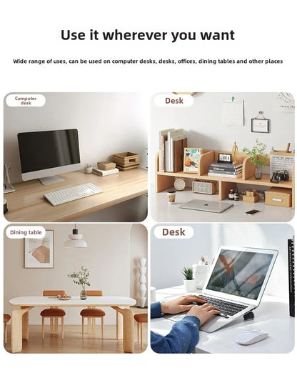 Collage of a computer desk, dining table, and office setup with text 'Use it wherever you want'.