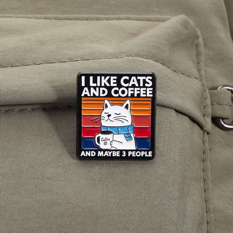 Funny Cat & Coffee Enamel Pin
