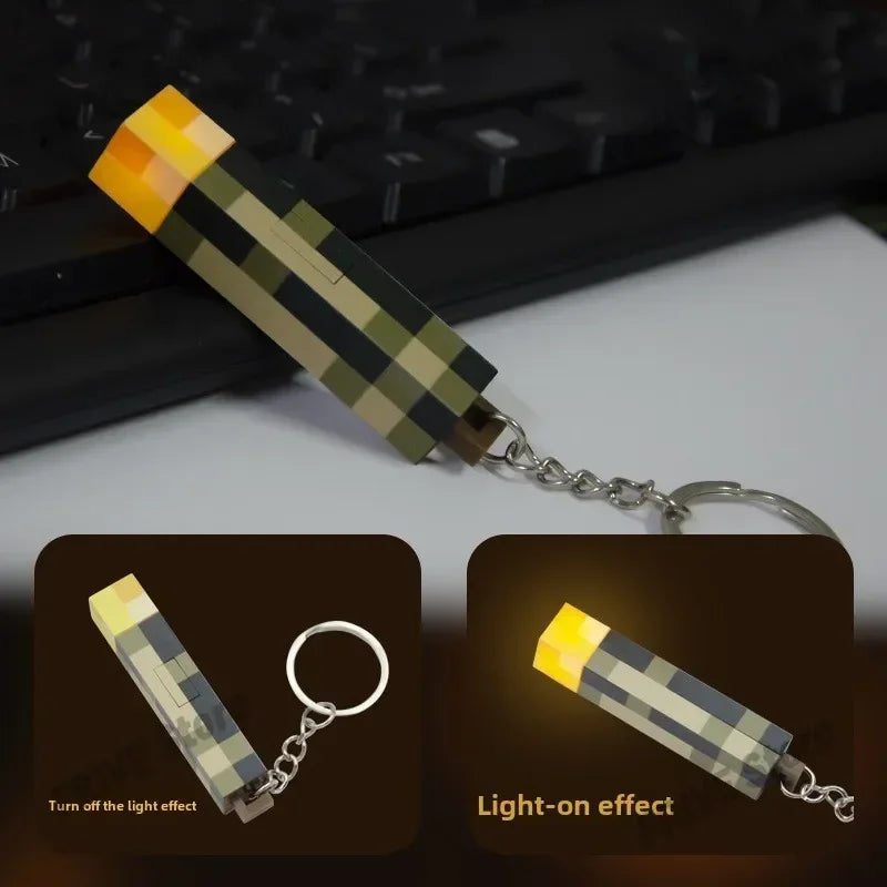 Keychain with pixelated design on a dark background