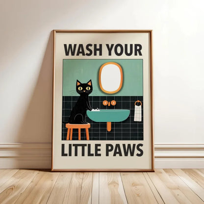 "Wash Your Paws” Cat Bathroom Wall Art