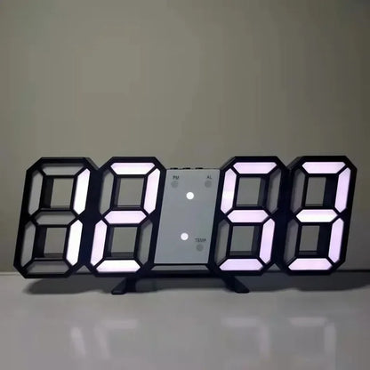 Digital clock with large LED numbers on a plain background