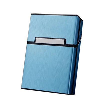 Blue metallic cigarette case on a white background