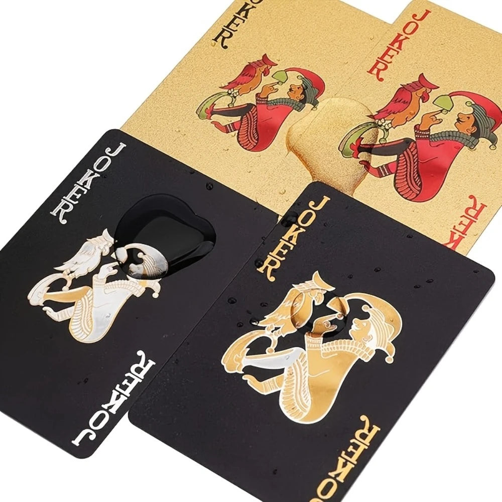 Two playing card designs, one with a horse and the other with a rooster, on a white background.