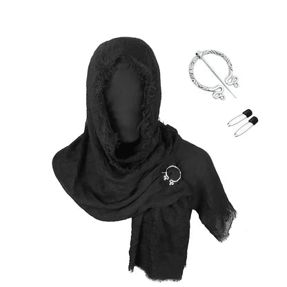 Black hooded garment with jewelry on a white background