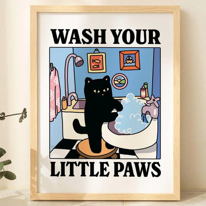 "Wash Your Paws” Cat Bathroom Wall Art