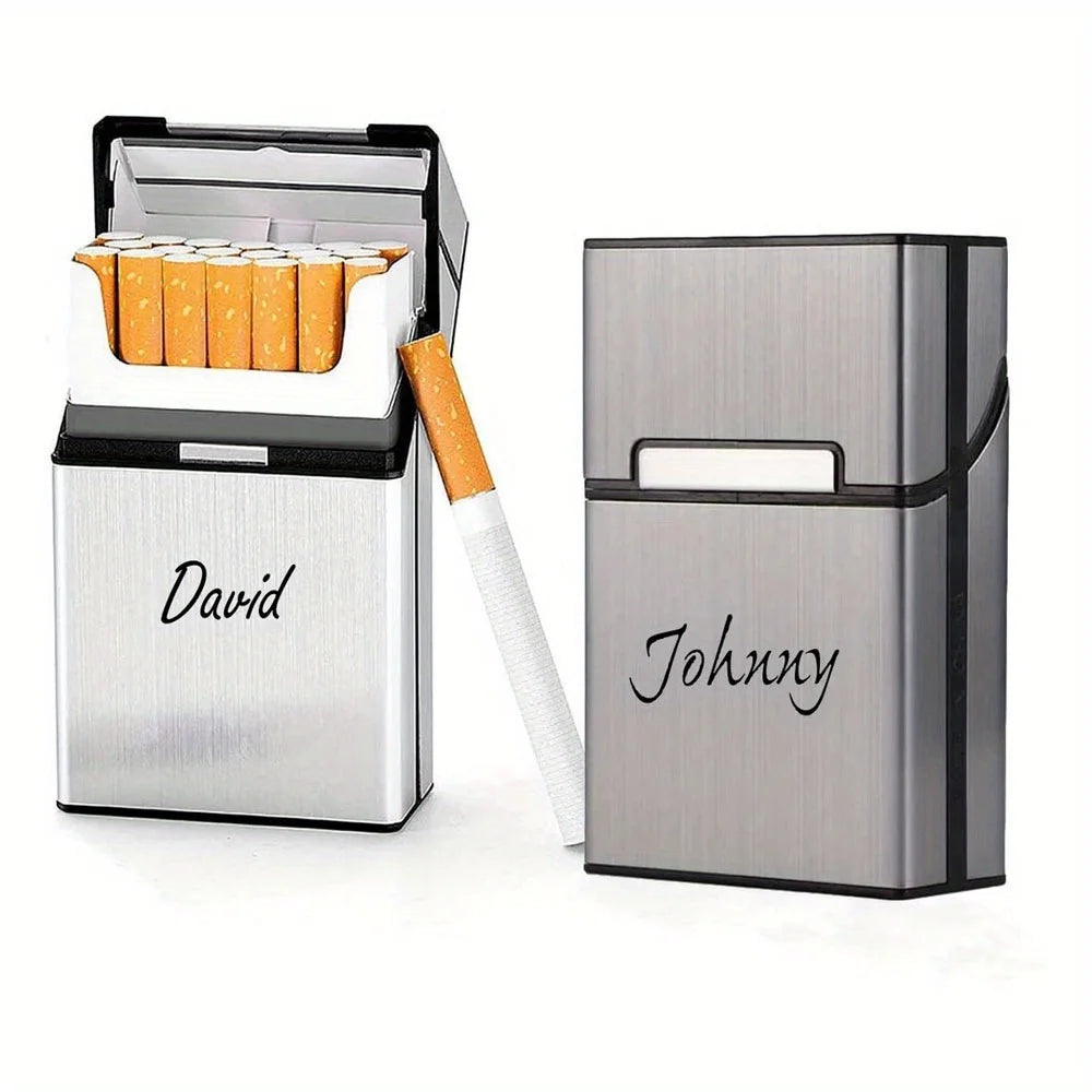 Two cigarette cases, one labeled 'David' and the other 'Johnny', on a white background.