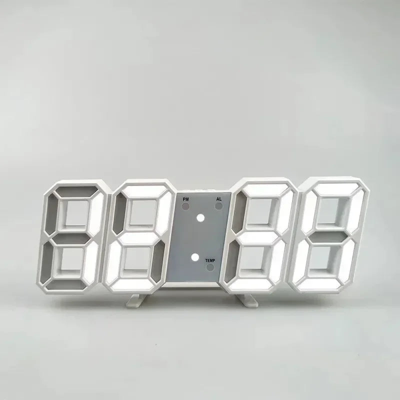 Digital clock with large LED numbers on a gray background