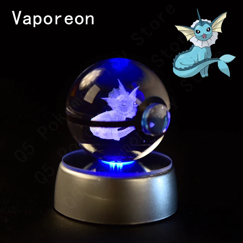 Crystal ball with Vaporeon design on a black background