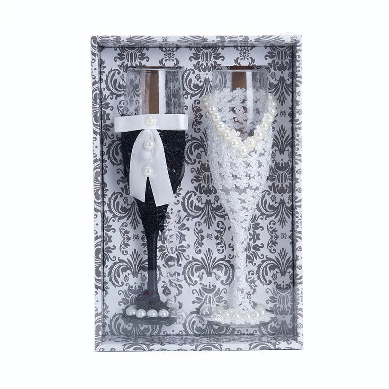 Decorative set of a suit and dress in a decorative box with a patterned background