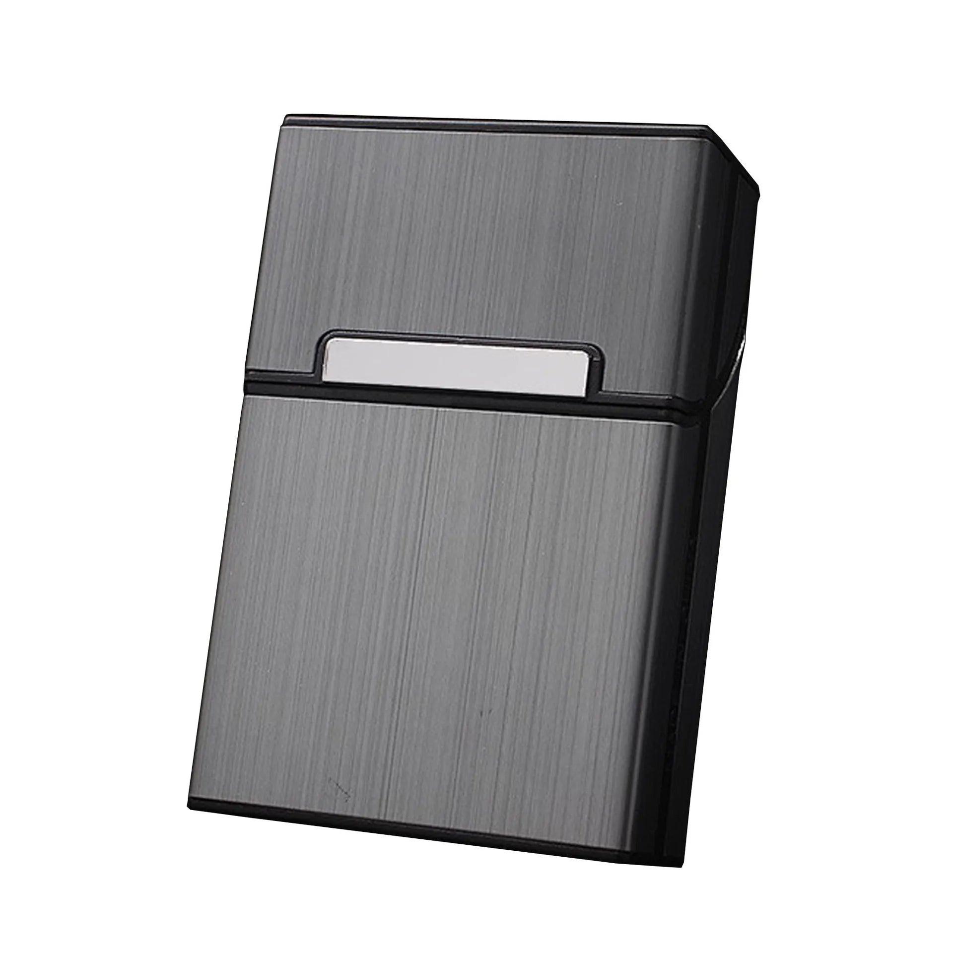 Black and silver cigarette case on a white background