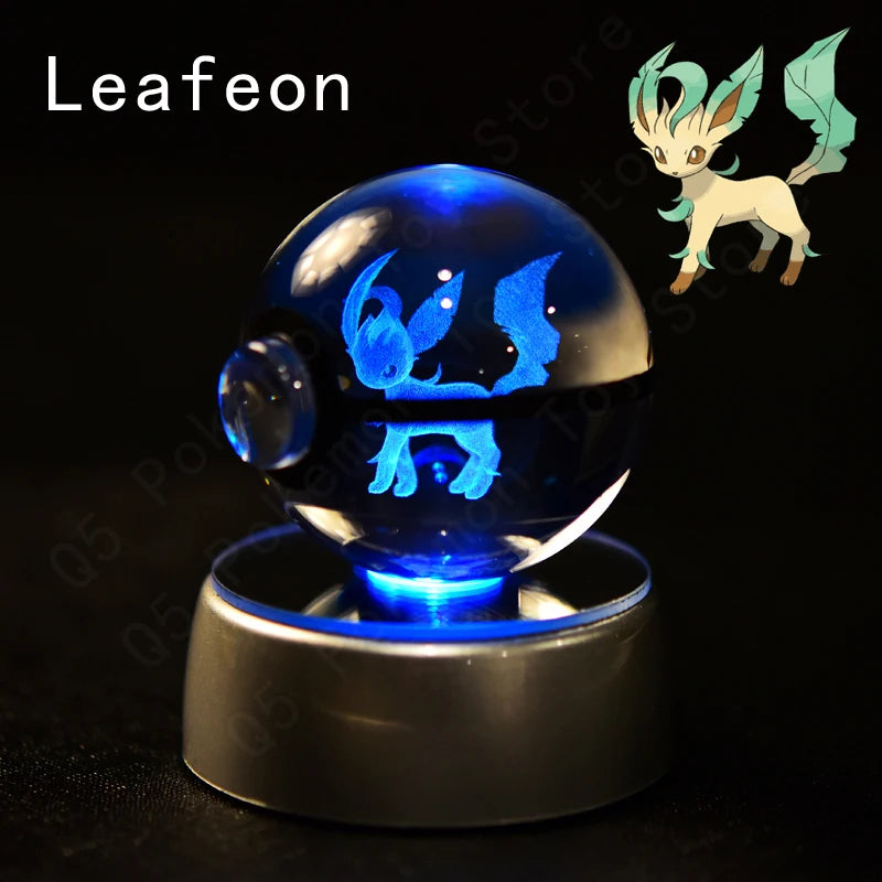 Crystal ball with Leafeon design and illustration on a black background