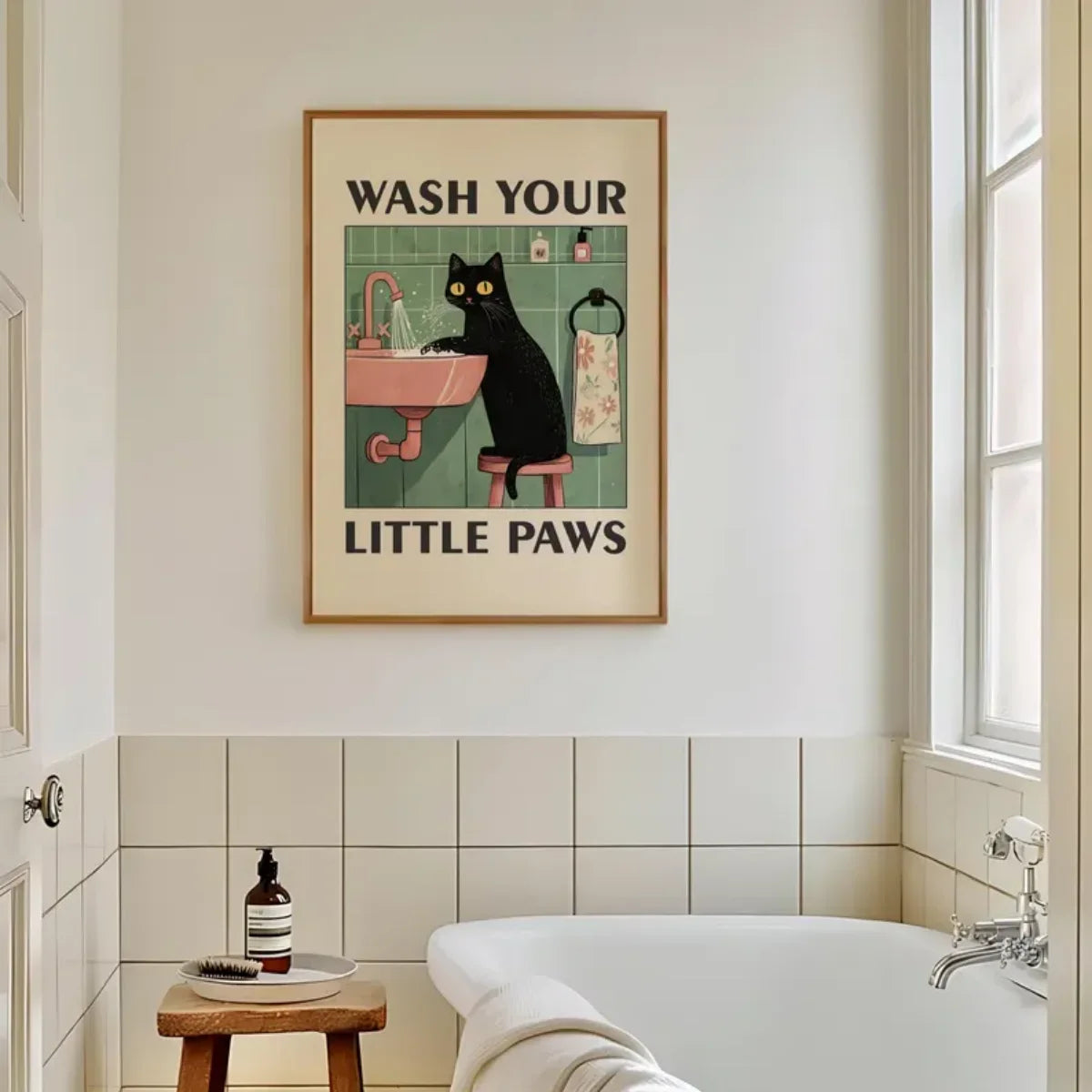 "Wash Your Paws” Cat Bathroom Wall Art