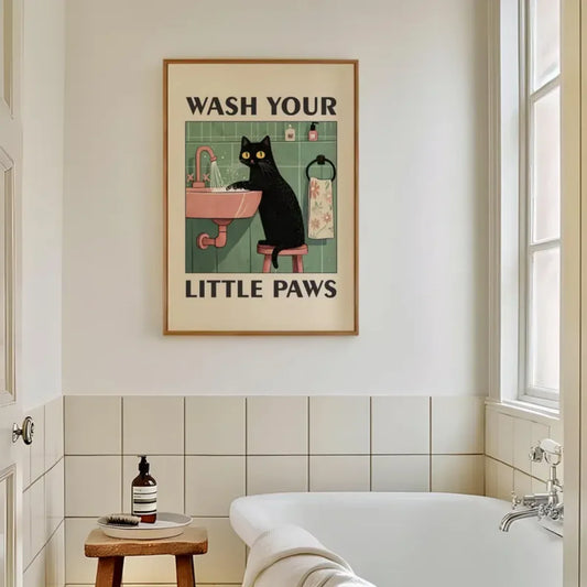 "Wash Your Paws” Cat Bathroom Wall Art