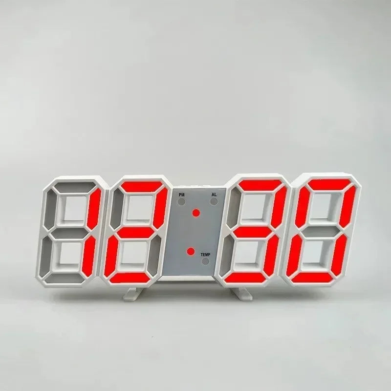 Digital clock with red LED display on a gray background